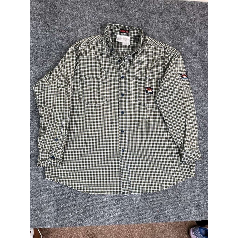 Rasco FR Flannel Shirt Men Size 2XL Long Green Plaid Long Sleeve Button‎ Down
